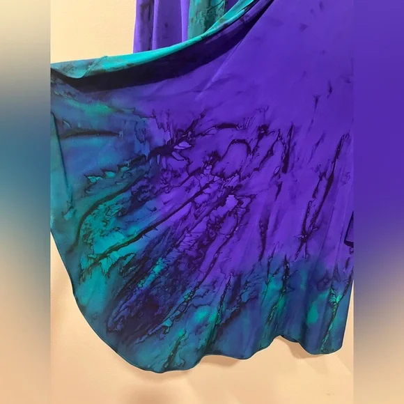 Silk Bijoux Wearable Art Kimono Jacket Top - Size XL Green, Blue and Purple - Picture 5 of 6